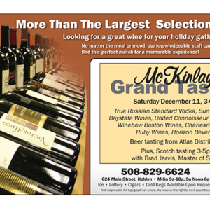 print advertisement for wine tasting event at McKinlay's Liquors